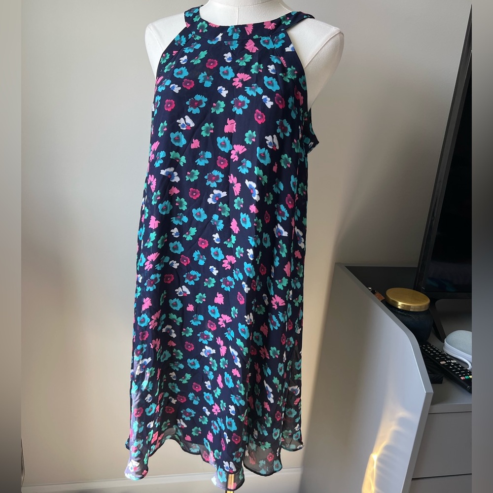 Betsey Johnson Navy Floral Trapeze Halter Dress